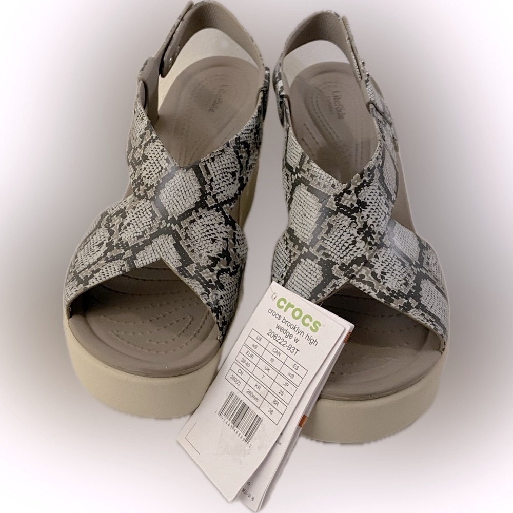 NWT - Crocs LiteRide Brooklyn High Wedge Snake Platform Sandal - size 9